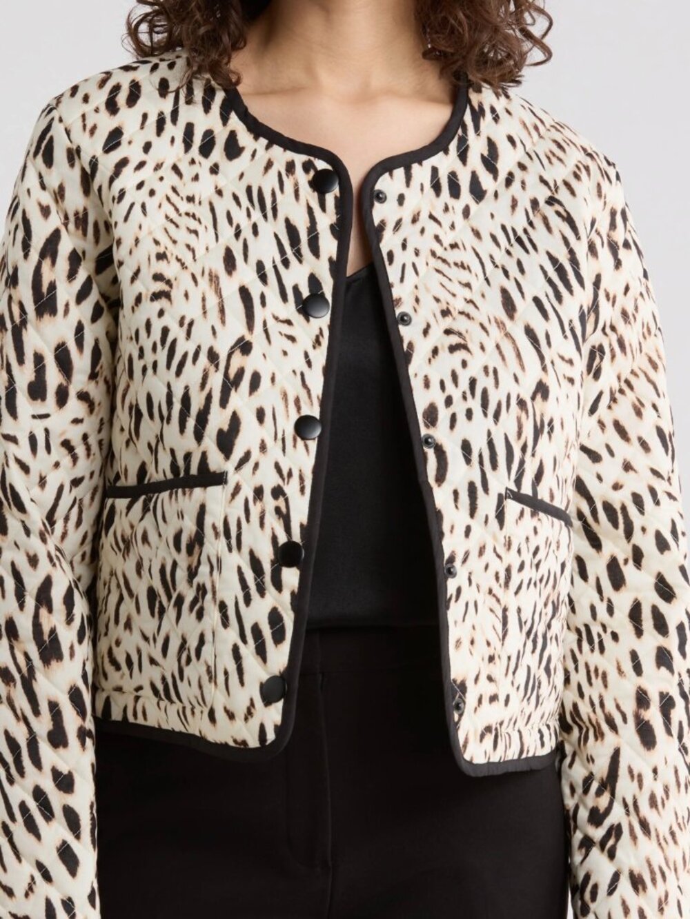 Sanctuary Leopard Print Jacket Cream Black Cropped Button Front Quilted Size L